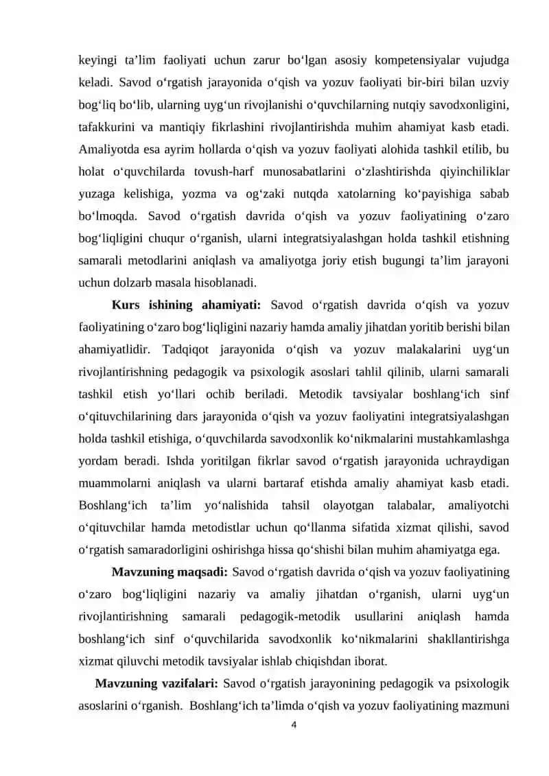 Savod oʼrgatish davrida oʼqish va yozuv faoliyatining bogʼliqligi 4
