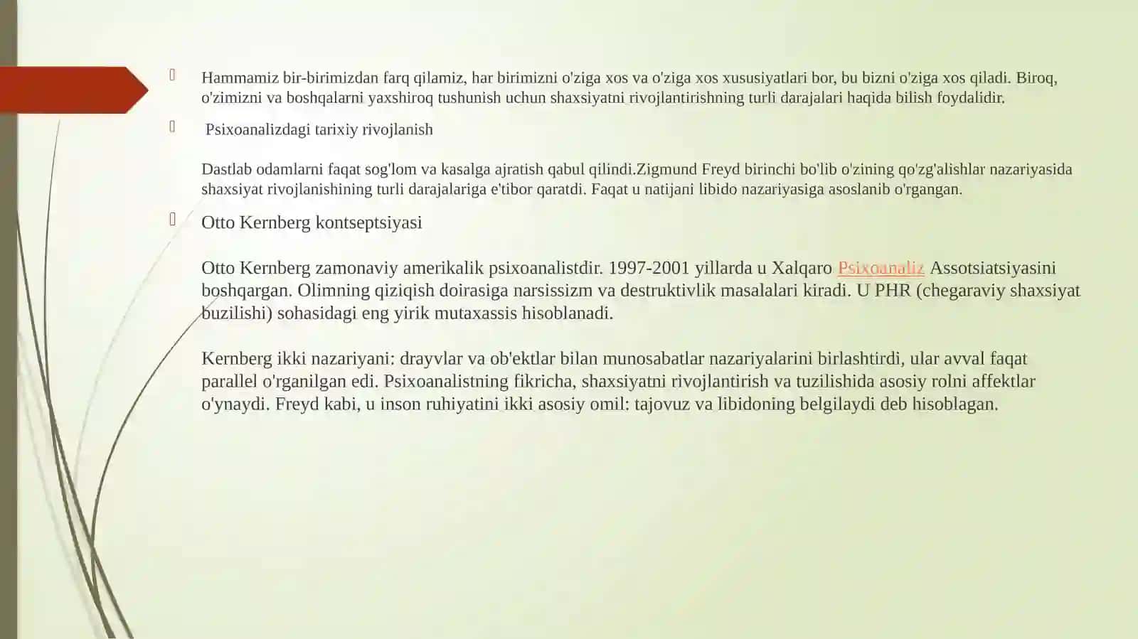 Shaxs taraqqiyotining psixotik, chegaralangan va nevrotik darajalari 4