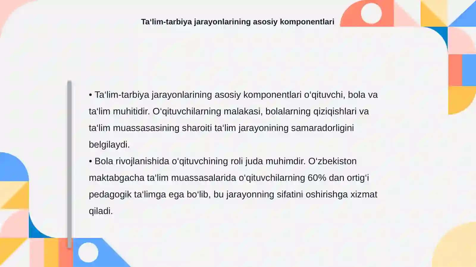 Maktabgacha ta‘limni ta‘lim-tarbiya jarayonlarini sifat va samaradorlik jihatdan yuksaltirish 4