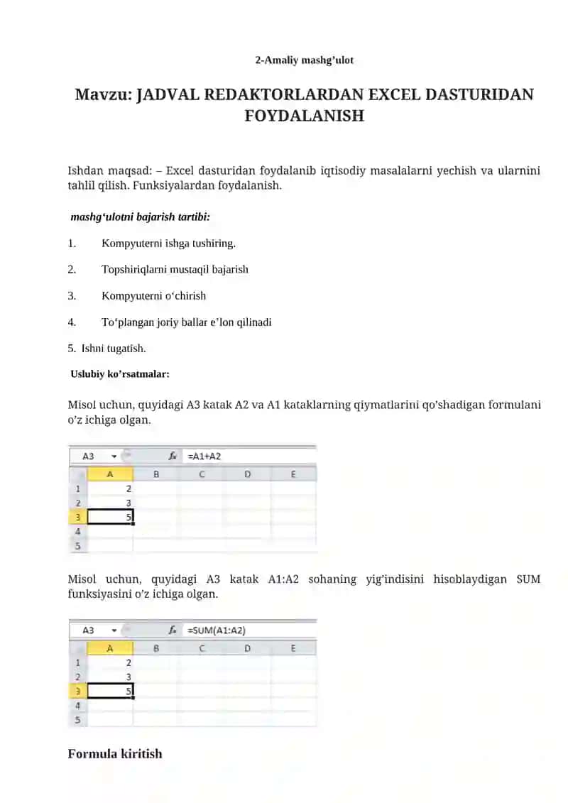 JADVAL REDAKTORLARDAN FOYDALANIB EXCEL DASTURIDAN FOYDALANISH 4