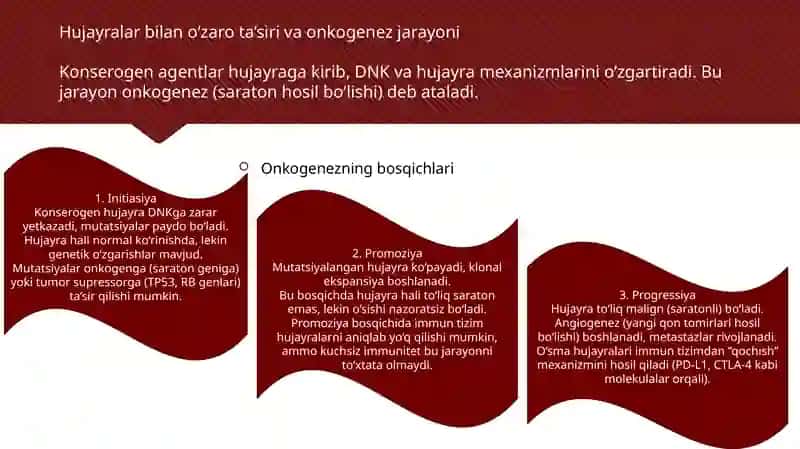 Konserogen agentlar va ularning hujayralar bilan ozaro tasiri. O’sma immuniteti 4