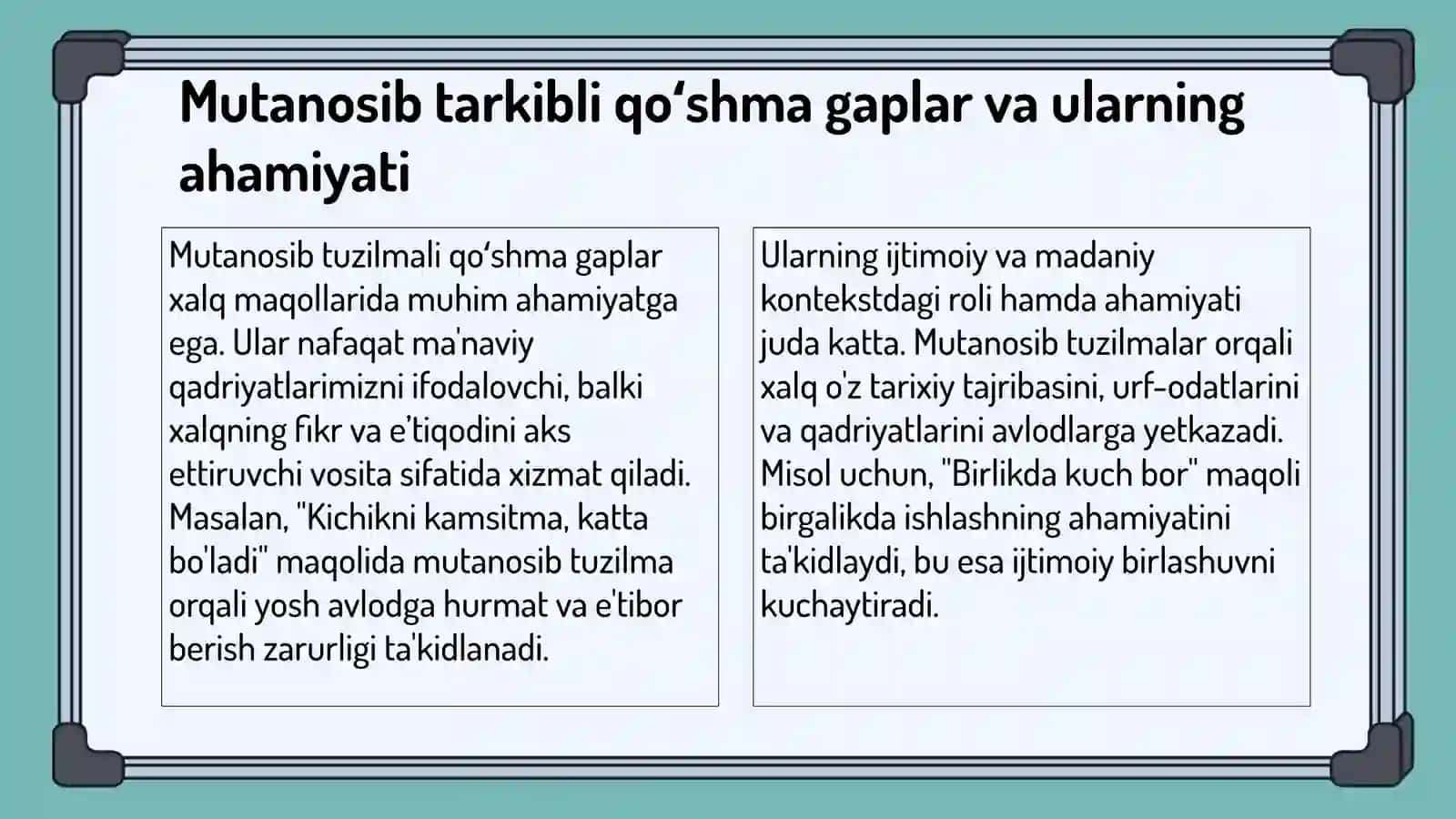 Xalq maqollarida mutanosib tarkibli qoʻshma gaplar 4
