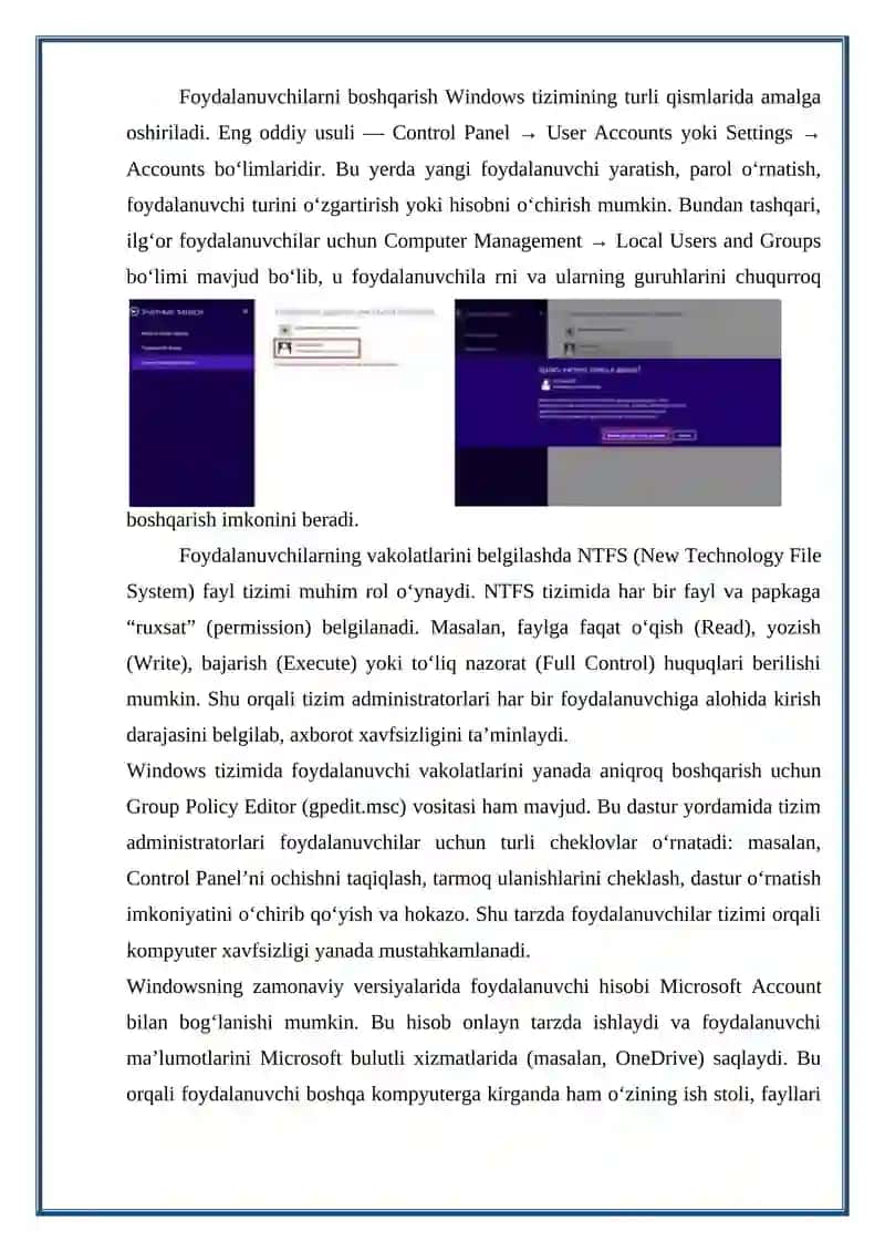 Windows operatsion tizimida foydalanuvchilar va ulaming vakolatlarini boshqarish 4