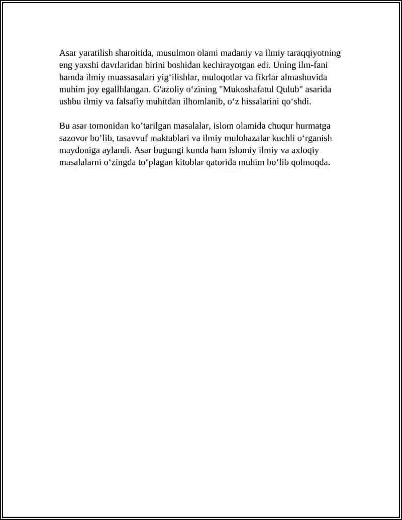 Abu Homid Gʻazoliynining "Mukoshafatul Qulub" asari haqida 4