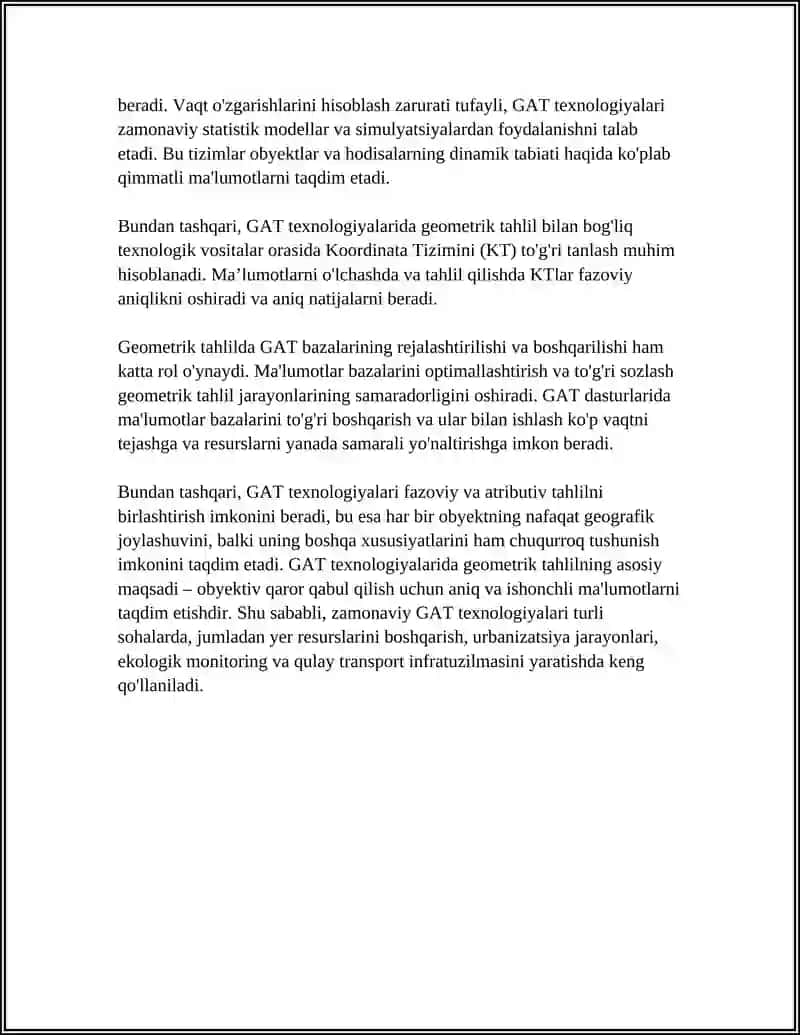 GAT TEXNOLOGIYASIDA GEOMETRIK TAHLIL, MALUMOTLAR BAZASINI BOG'LASH VA QATLAMLAR 4