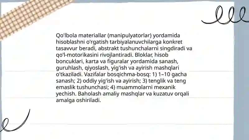 Tarbiyalanuvchilarga hisoblash usullarini o'rgatish 4