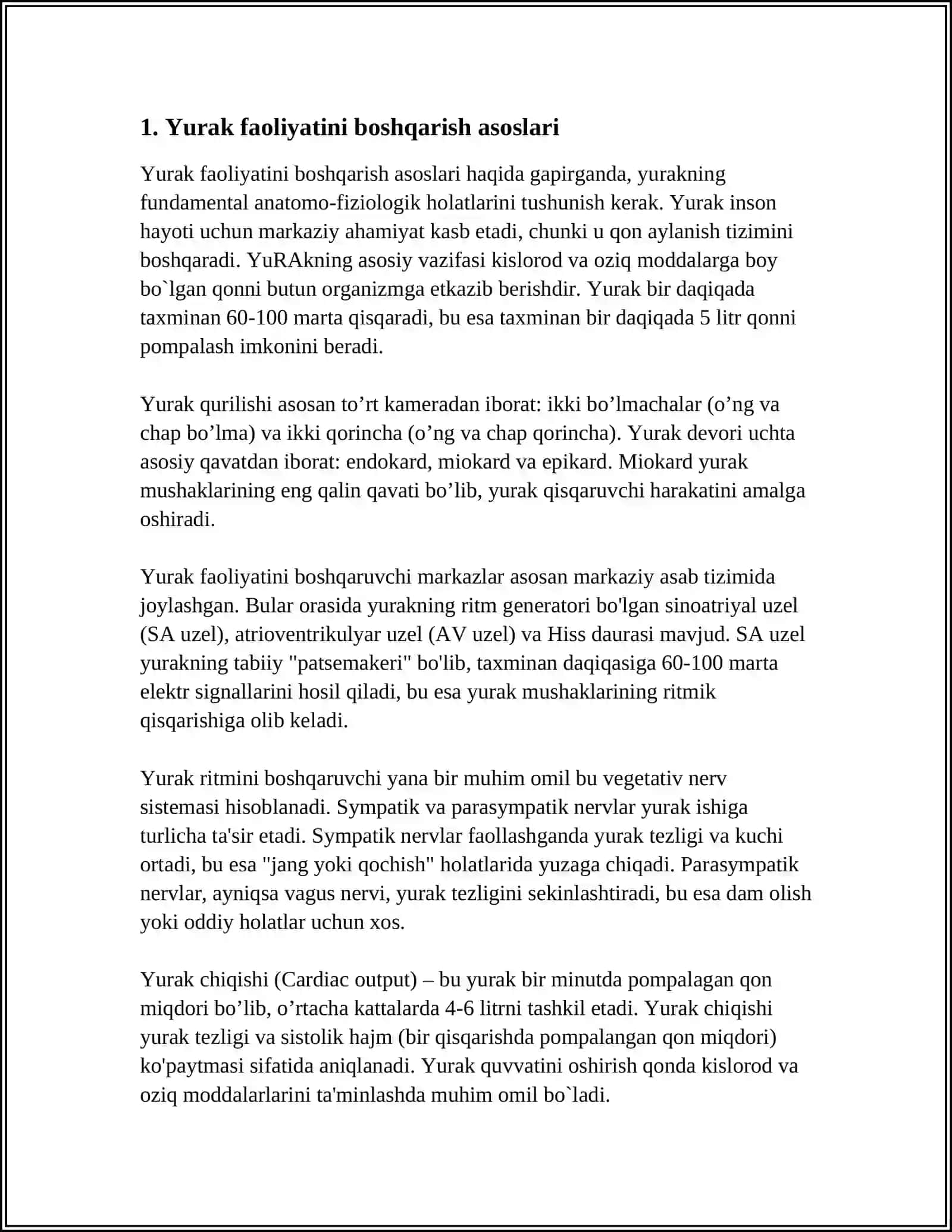 YURAK FAOLIYATINI BOSHQARISHNI UZIGA XOSLIGI.ARTERIAL QON BOSIM VA PERIFERIK PULSNI TIBBIYOTDA AHAMIYATI 4