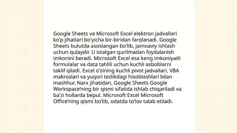 Zamonaviy elektron jadval muharrirlarining qiyosiy tahlili 4