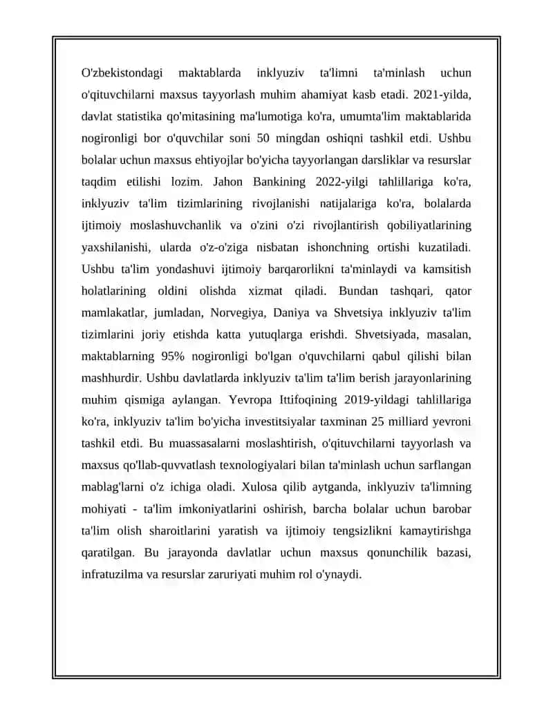ALOHIDA TA‘LIM EHTIYOJLARIGA EGA BOLALARNI INKLYUZIV TA‘LIM VA TARBIYALASH KONSEPSIYASI 4