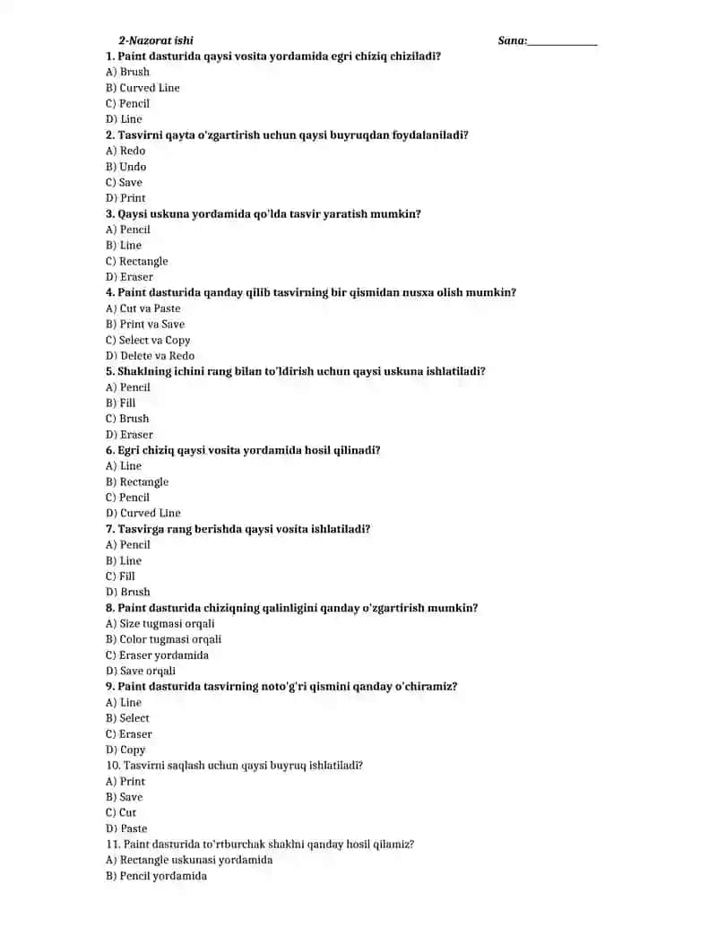 5-sinf informatika test yillik 4