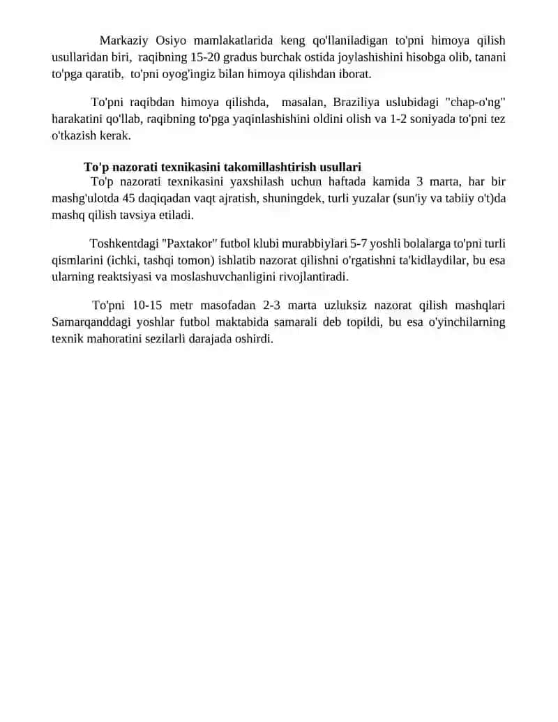 Futbol o'yinlarida to'pni boshqarish texnikasini o'rgatish 4