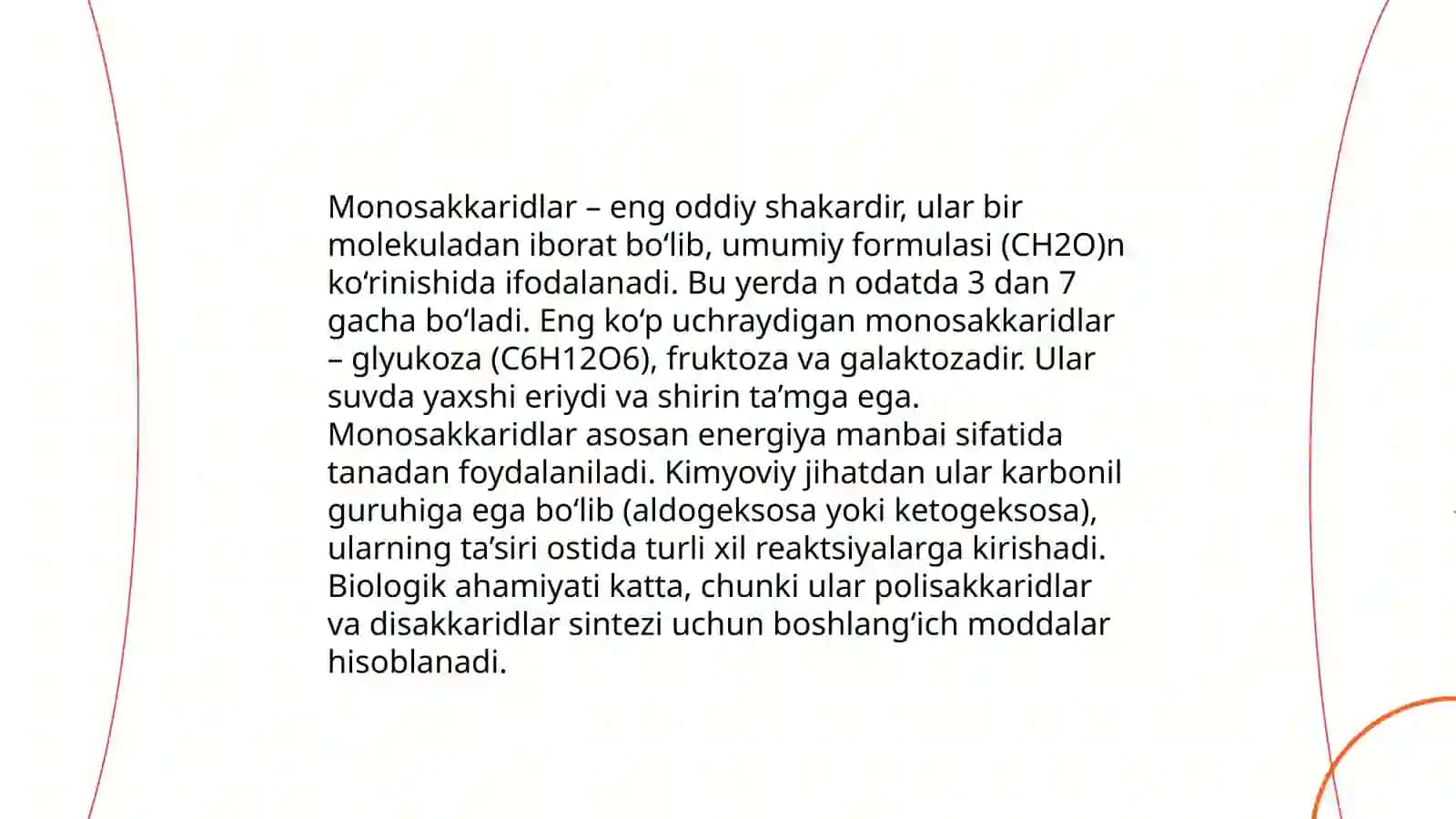 Uglevodlar. Monosaxaridlarning tuzilishi va xossalari. Digomo va geteropolisaxaridlarning tuzilishi va xossalari 4