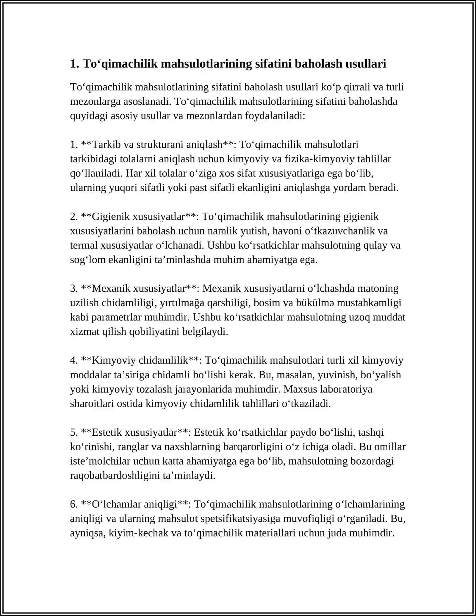 Tо‘QIMACHILIK MAHSULOTLARINING SIFATINI BAHOLASHNI О‘RGANISH 4