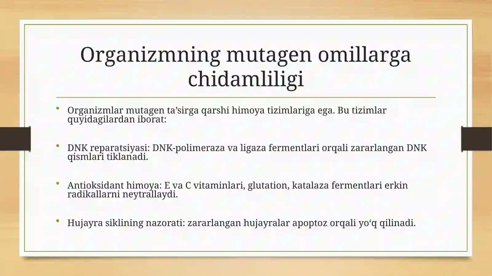 Organizmning mutagen omillarga chidamliligi. Tomas Morganning xromosoma nazariyasi. Jins genetikasi 4