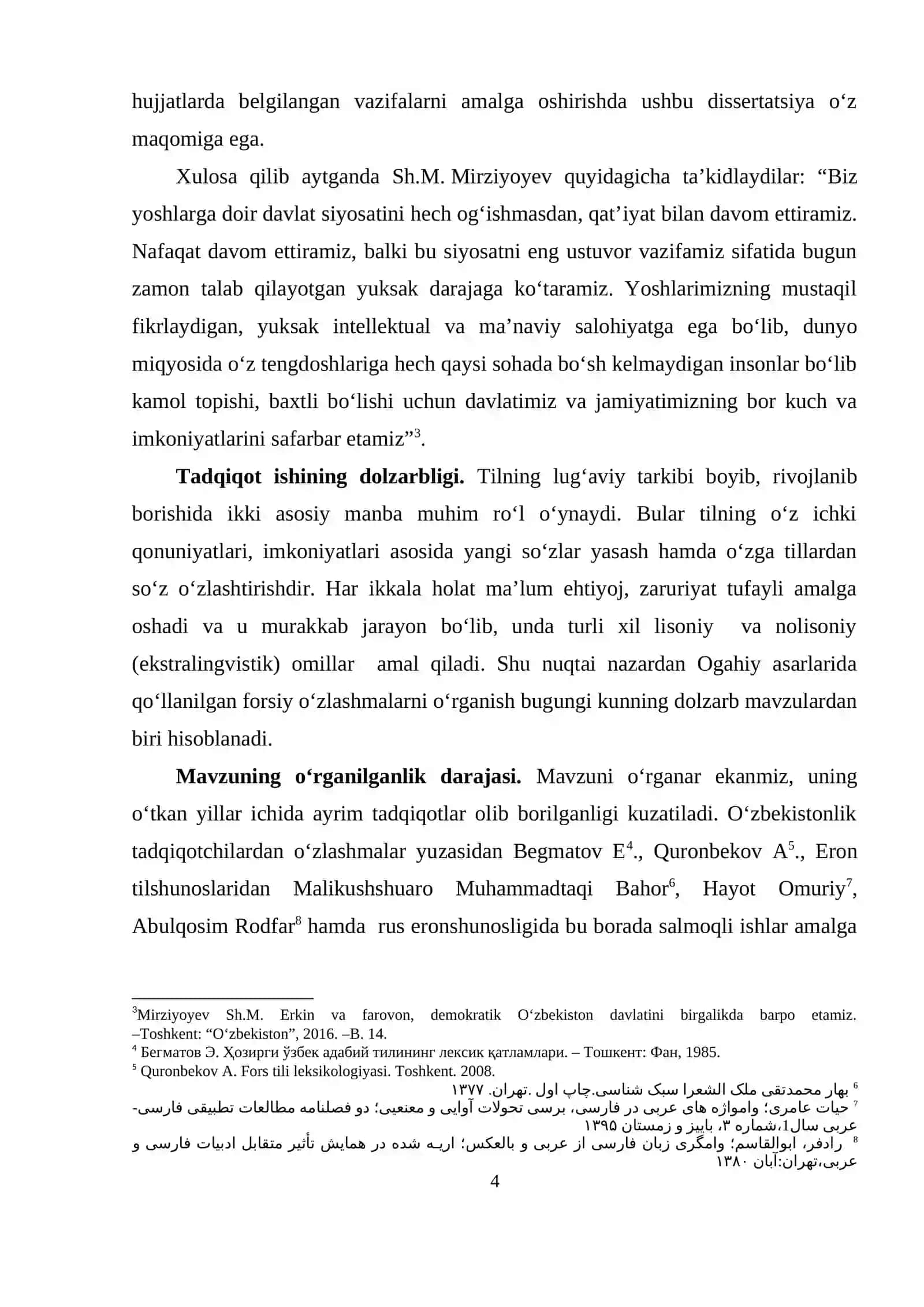 OGAHIY ASARLARIDA FORSIY O‘ZLASHMALAR. o‘zbek, eron va rus olimlarining o‘zlashmalar haqidagi nazariyalar 4