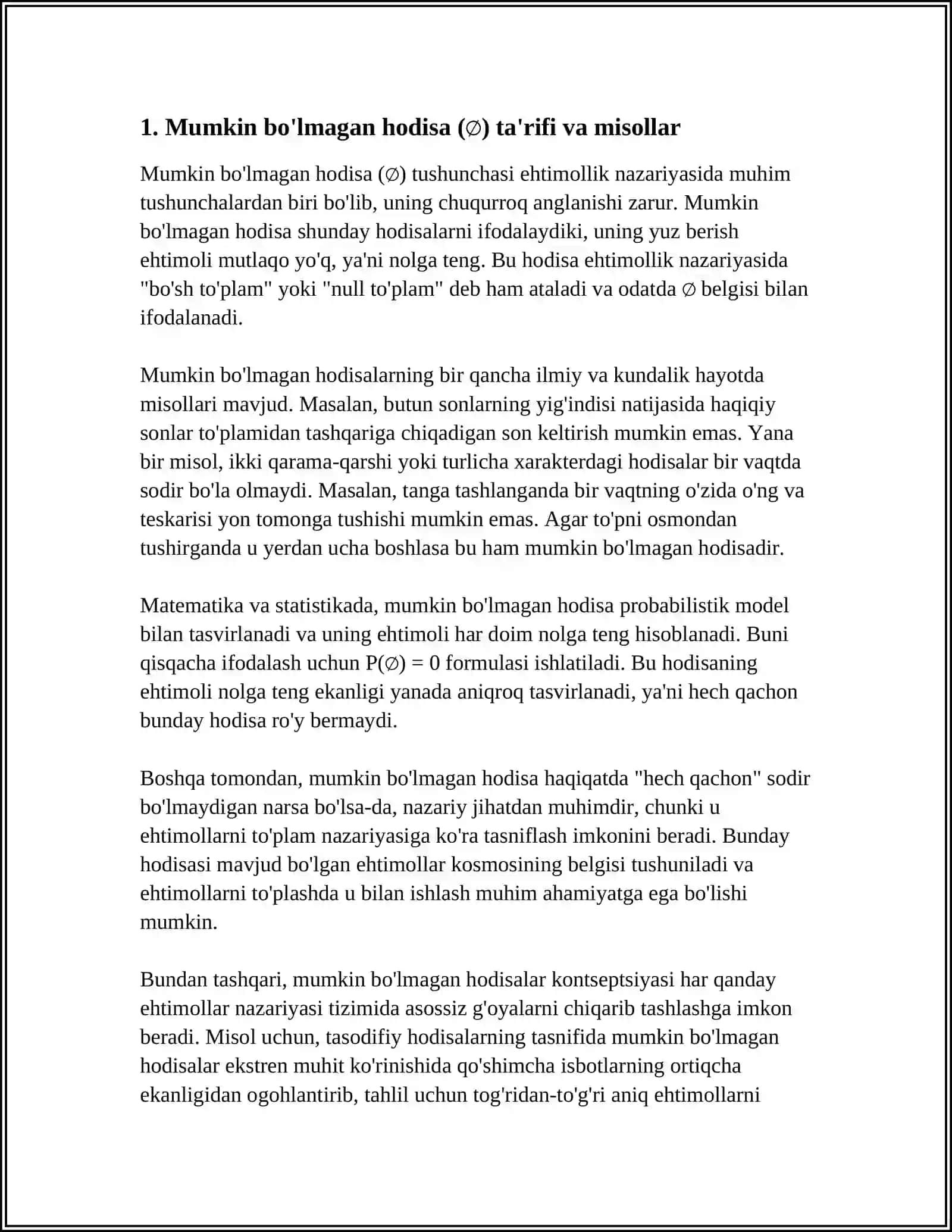 HODISALAR USTIDA AMALLAR MUMKIN BO'LMAGAN VA MUQARRAR HODISALAR 4