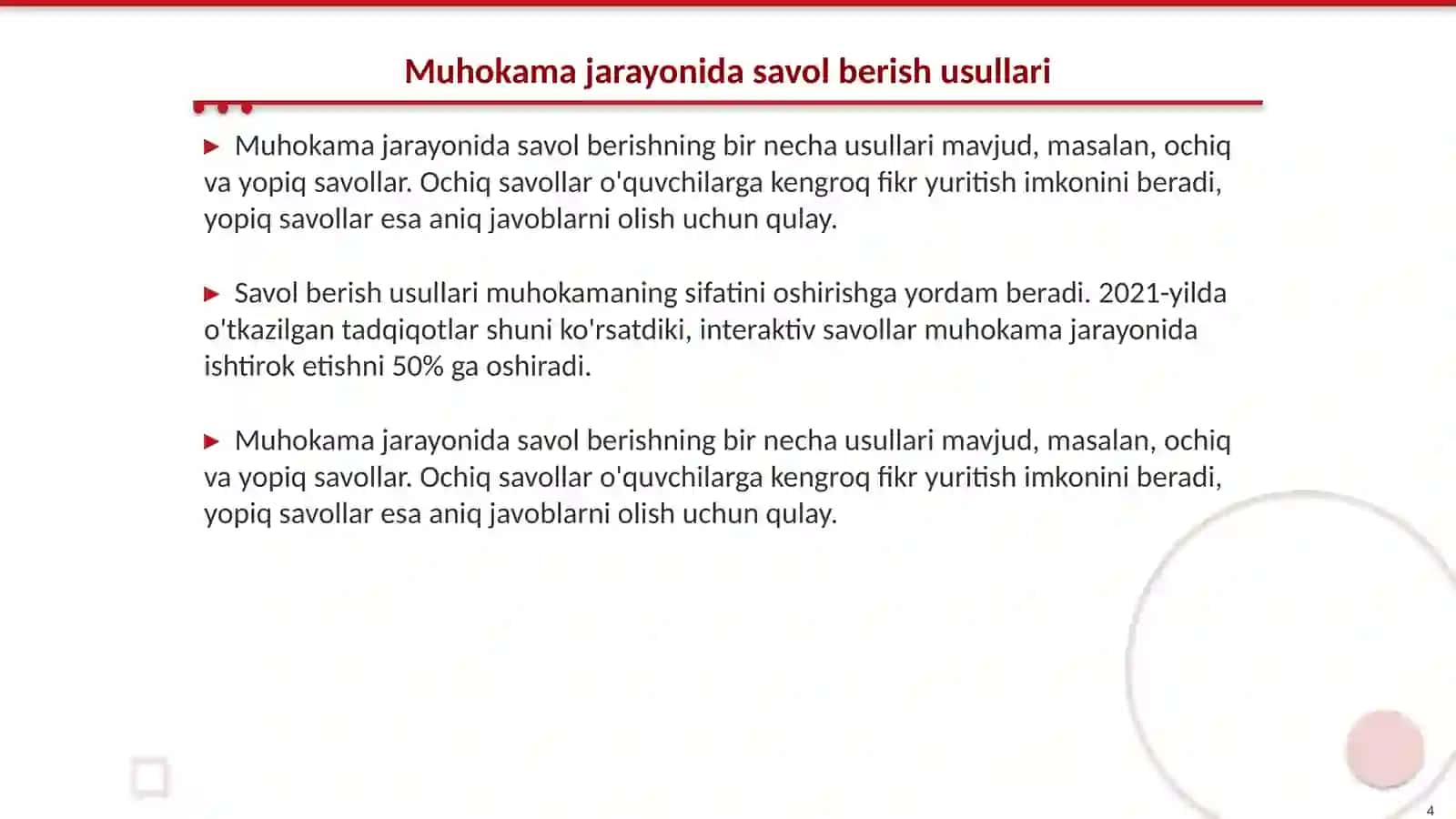 Savol va javobning muhokama yurotishdagi ahamiyati 4