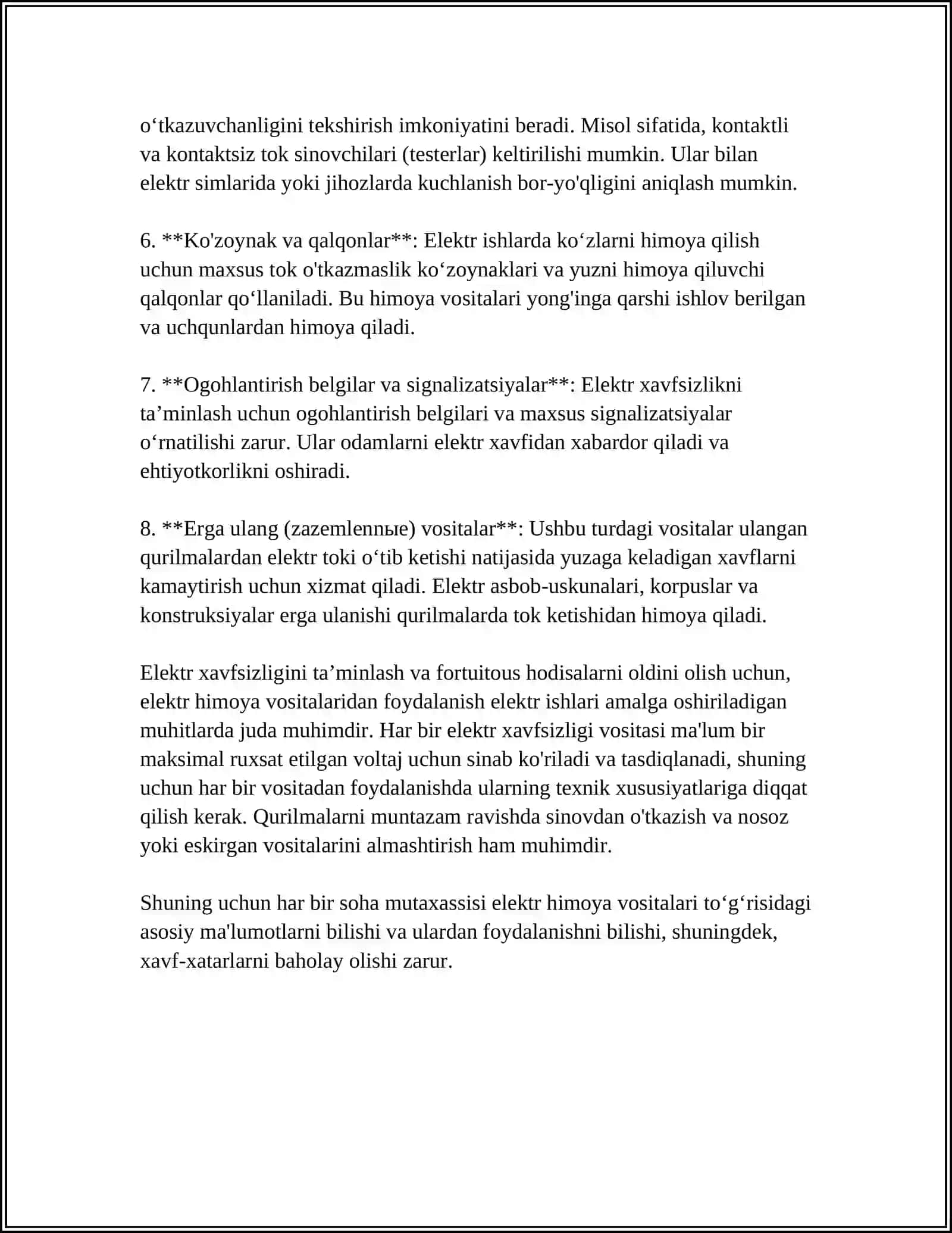 ELEKTR HIMOYA VOSITALARI QOʻLLASH VA SINASH 4
