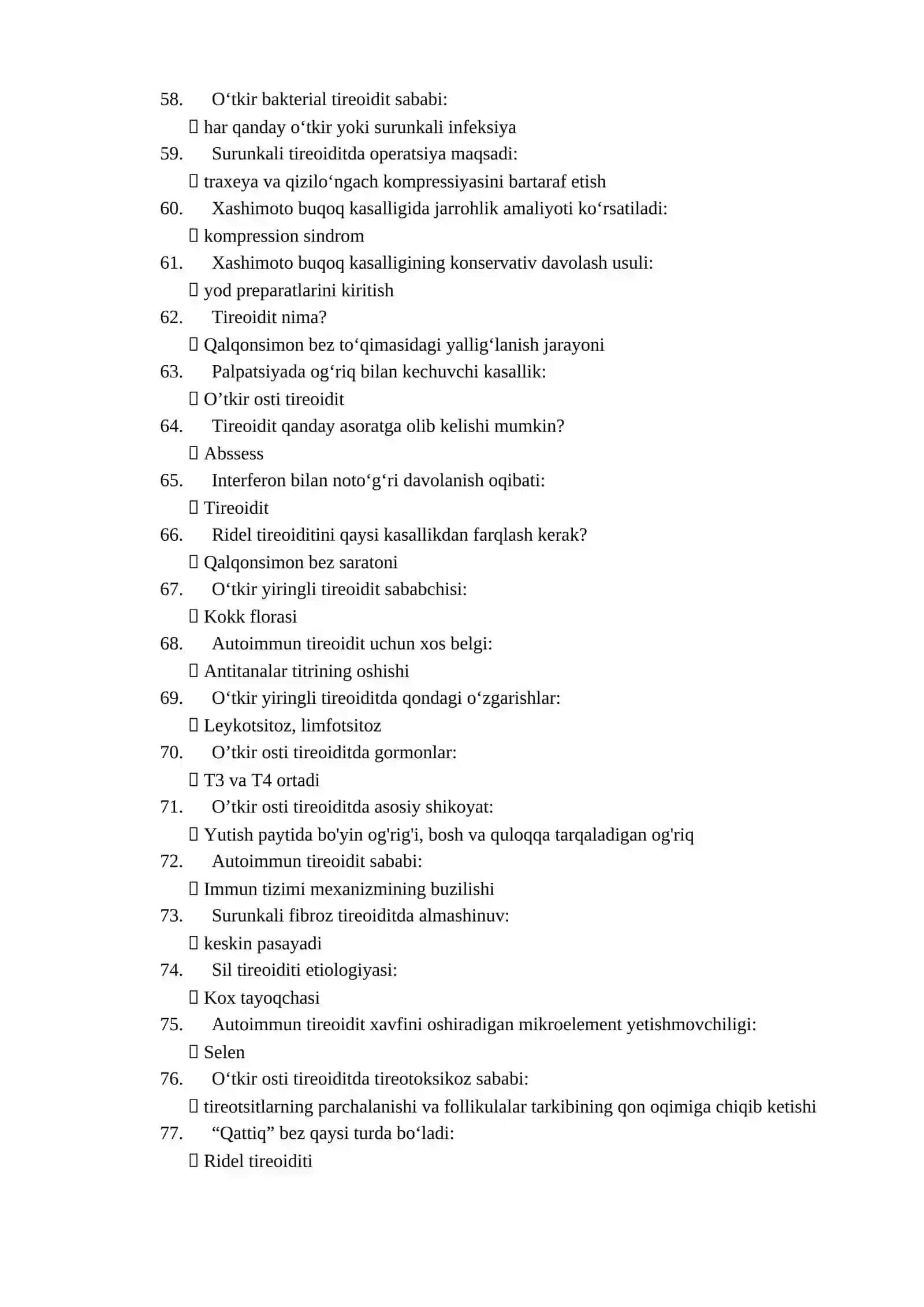 Bolalar endokrinologiyasi mutaxassisligi bo'yicha shakllantirilgan test argos 4