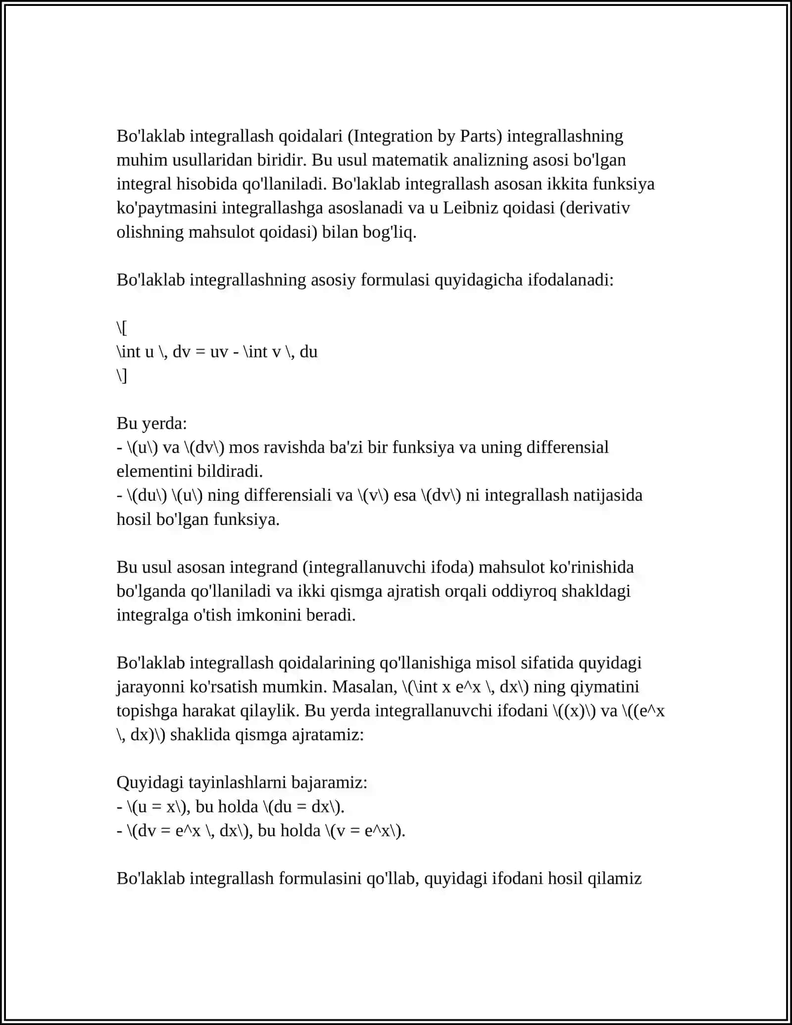 Boʻlaklab integrallash 4