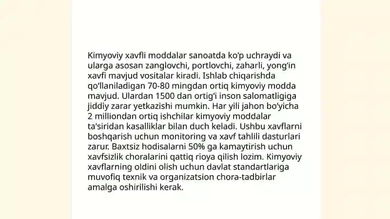 Ishlab chiqarishda qoʻllaniladigan xavfli yuklar turi va ularni xavfsizligini taʼminlash choralari 4