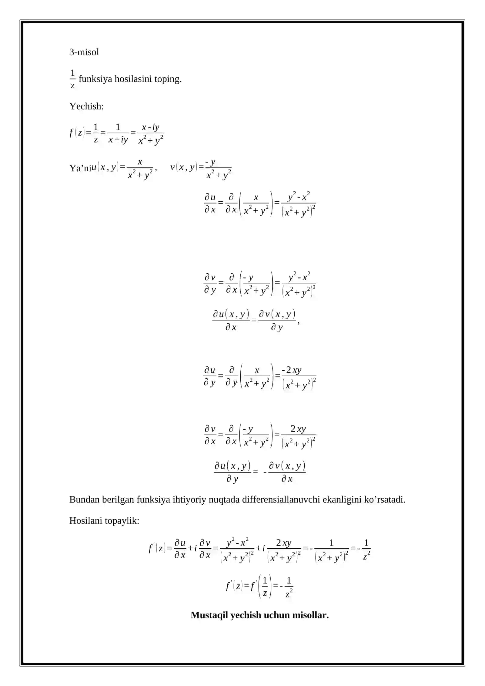 Kompleks o’zgaruvchili funksiyalar 4