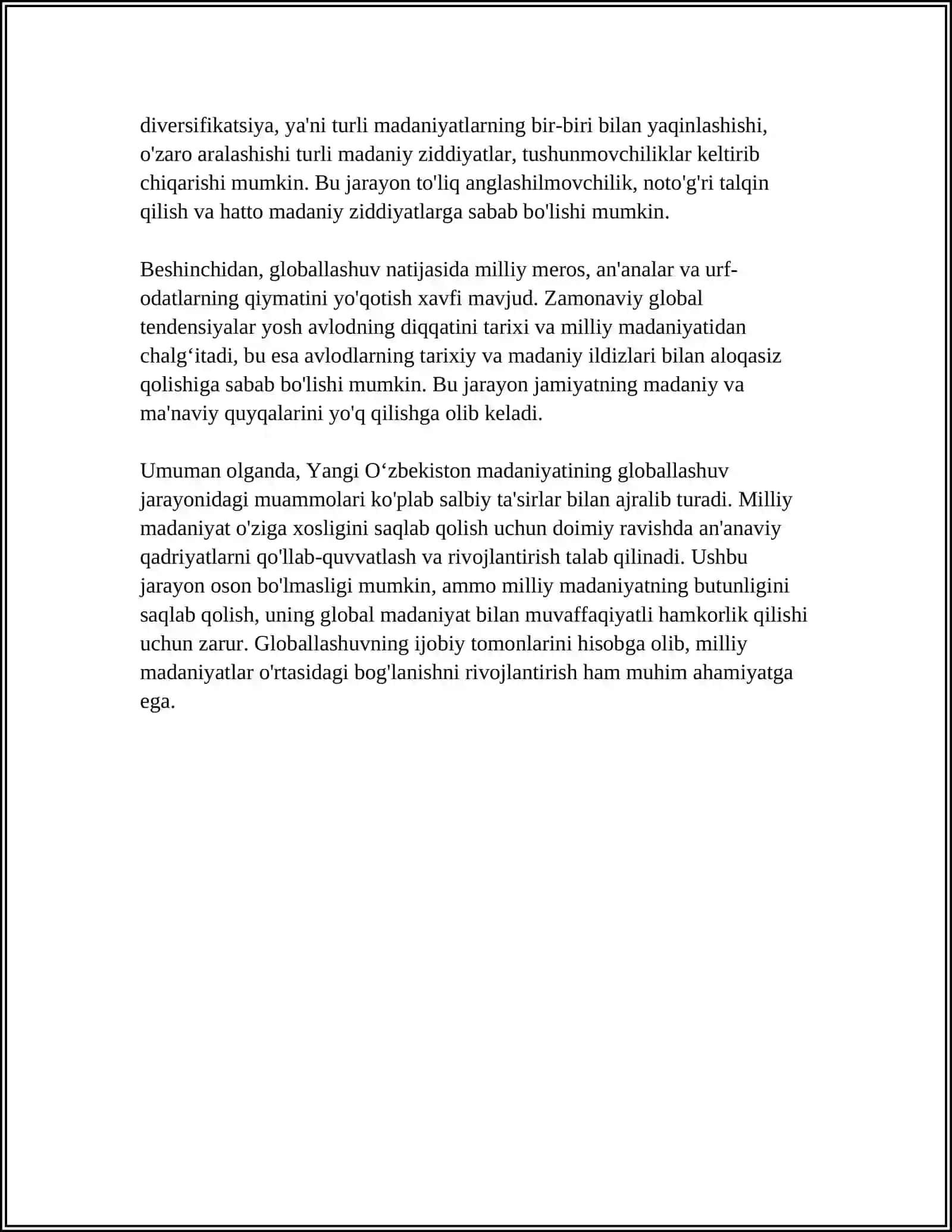 YANGI OʻZBEKISTON TARAQQIYOTIDA MADANIYAT RIVOJLANISHINING ZAMONAVIY MUAMMOLARI 4