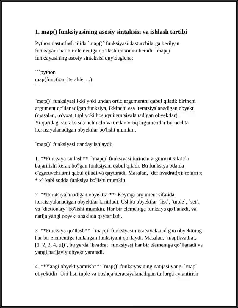 PYTHON DASTURIDA BERILGAN FUNKSIYANI HAR BIR ELEMENTGA QOʻLLASHDA MAP( ) FUNKSIYASI BILAN ISHLASH 4