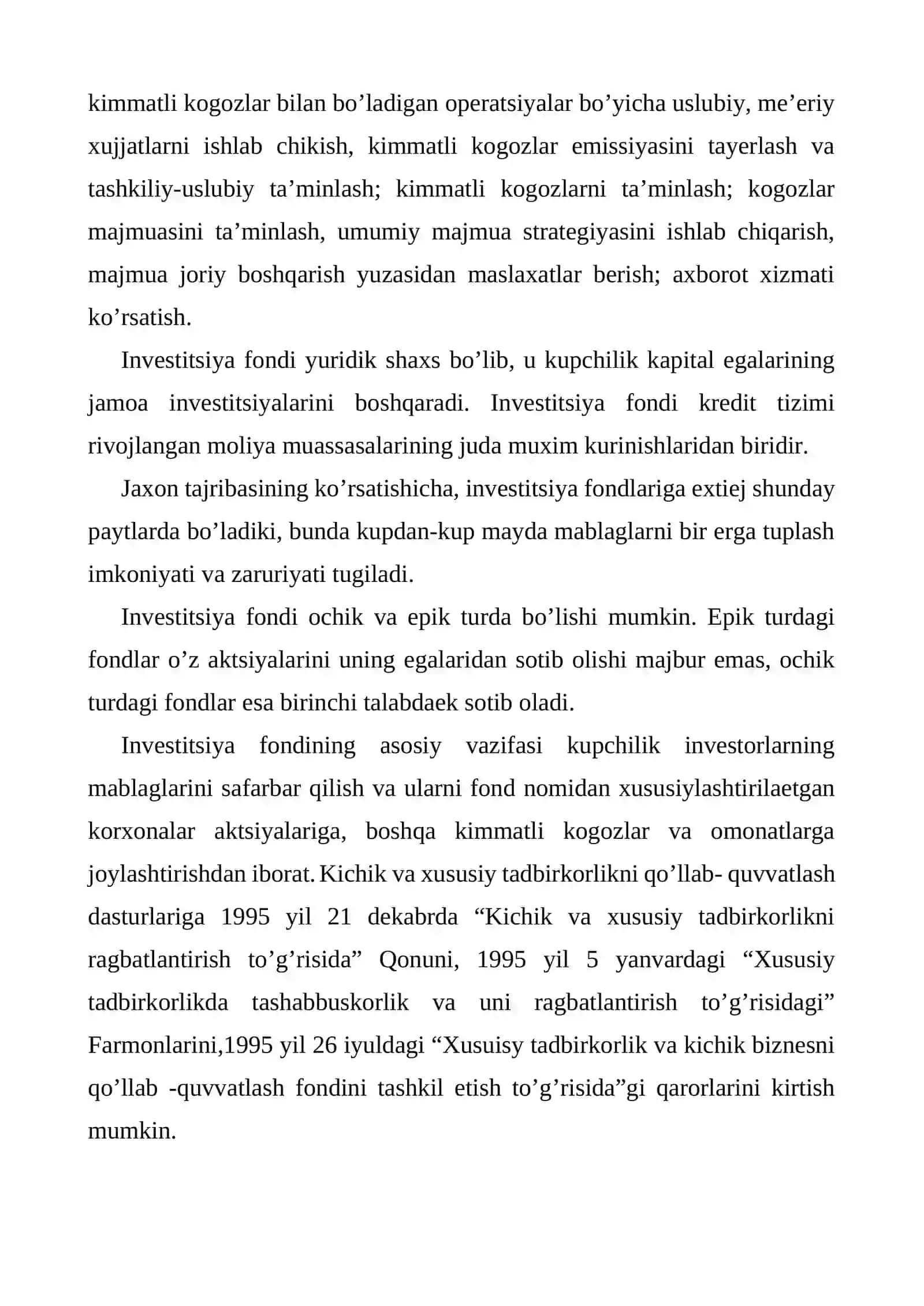 Mamlakatimizda tadbirkorlikni investitsiyalashning ustivor yo’nalishlari 4