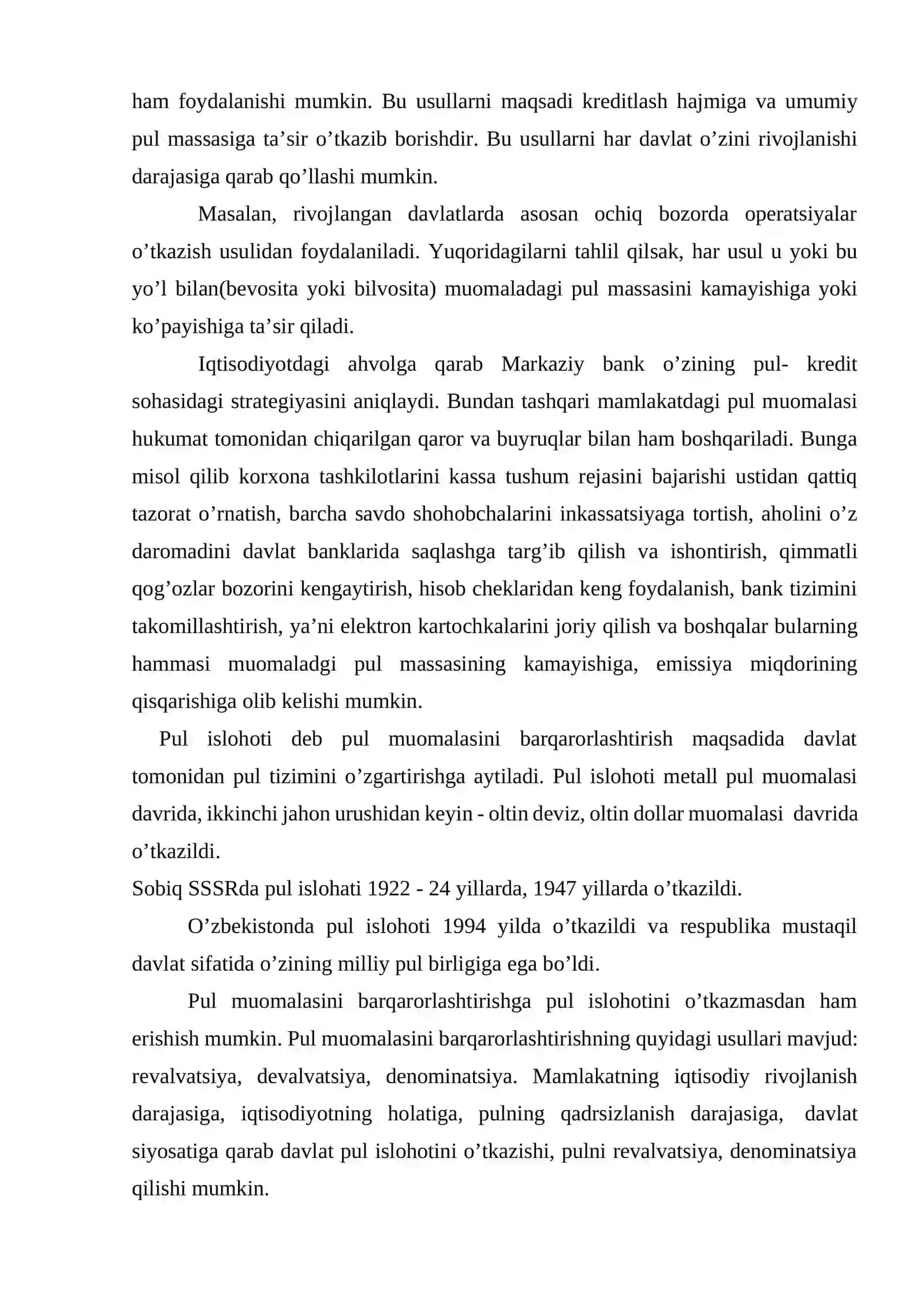 Pul muomalasini barqarorlash tirish va inflyatsiyani bartaraf qilish yo’llari 4
