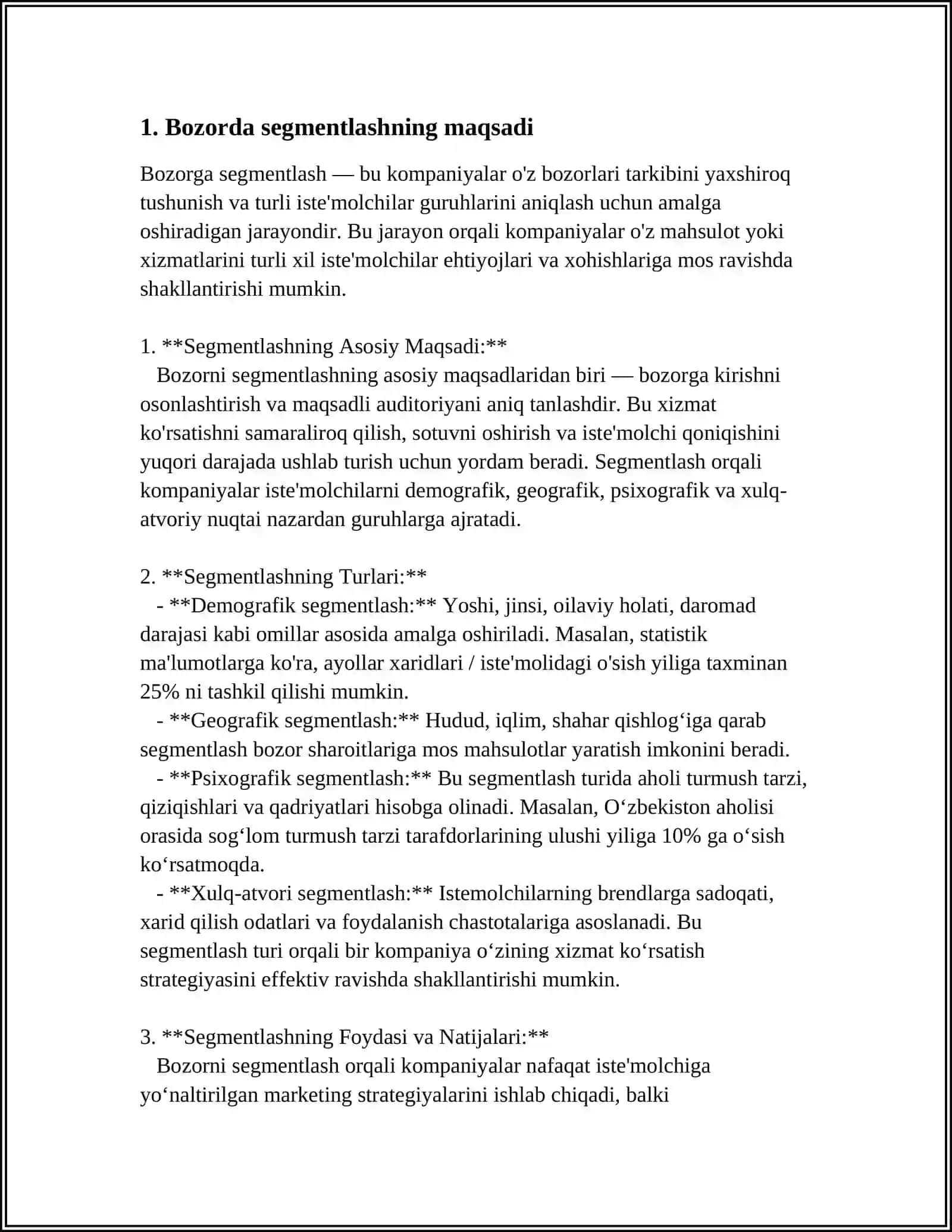KICHIK BIZNESDA MAHSULOT RAQOBATBARDOSHLIGINI TA’MINLASHDA BOZORNI SEGMENTLASHNING MOHIYATI 4