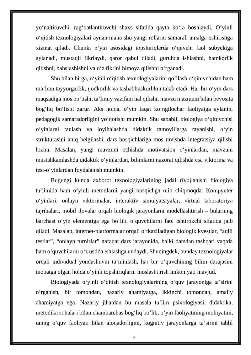 Biologiyada o‘yinli o‘qitish texnologiyalarining o‘quv jarayoniga ta’siri 4