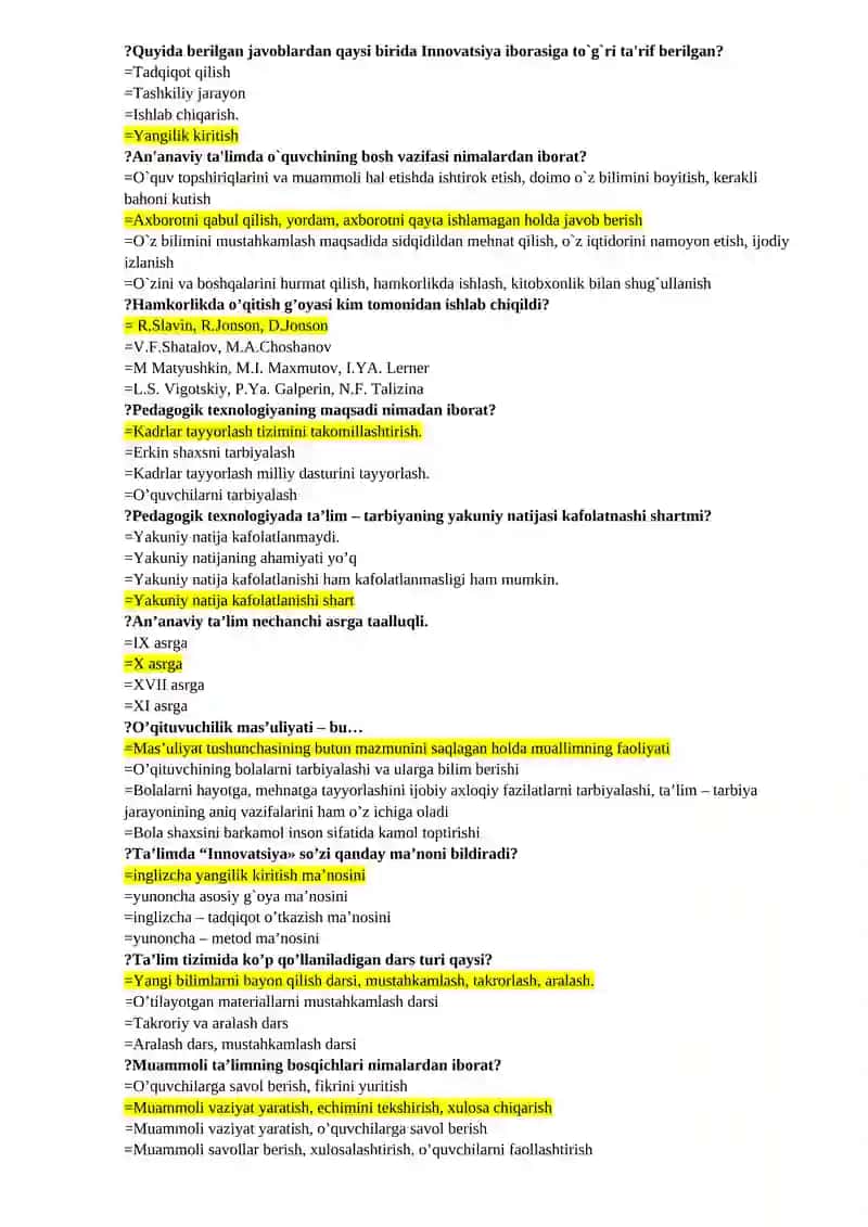 Psixologiya fanidan testlar to'plami 4
