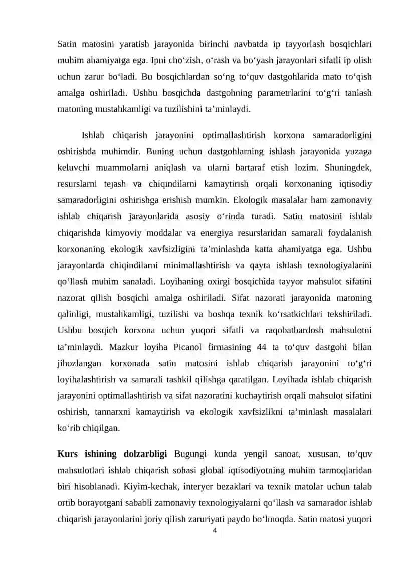 Satin matosini ishlab chiqarish texnologik jarayonlari 4