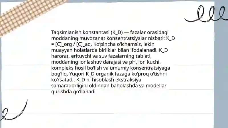 Ekstraksiya konstantasi va taqsimlanish konstantasi 4