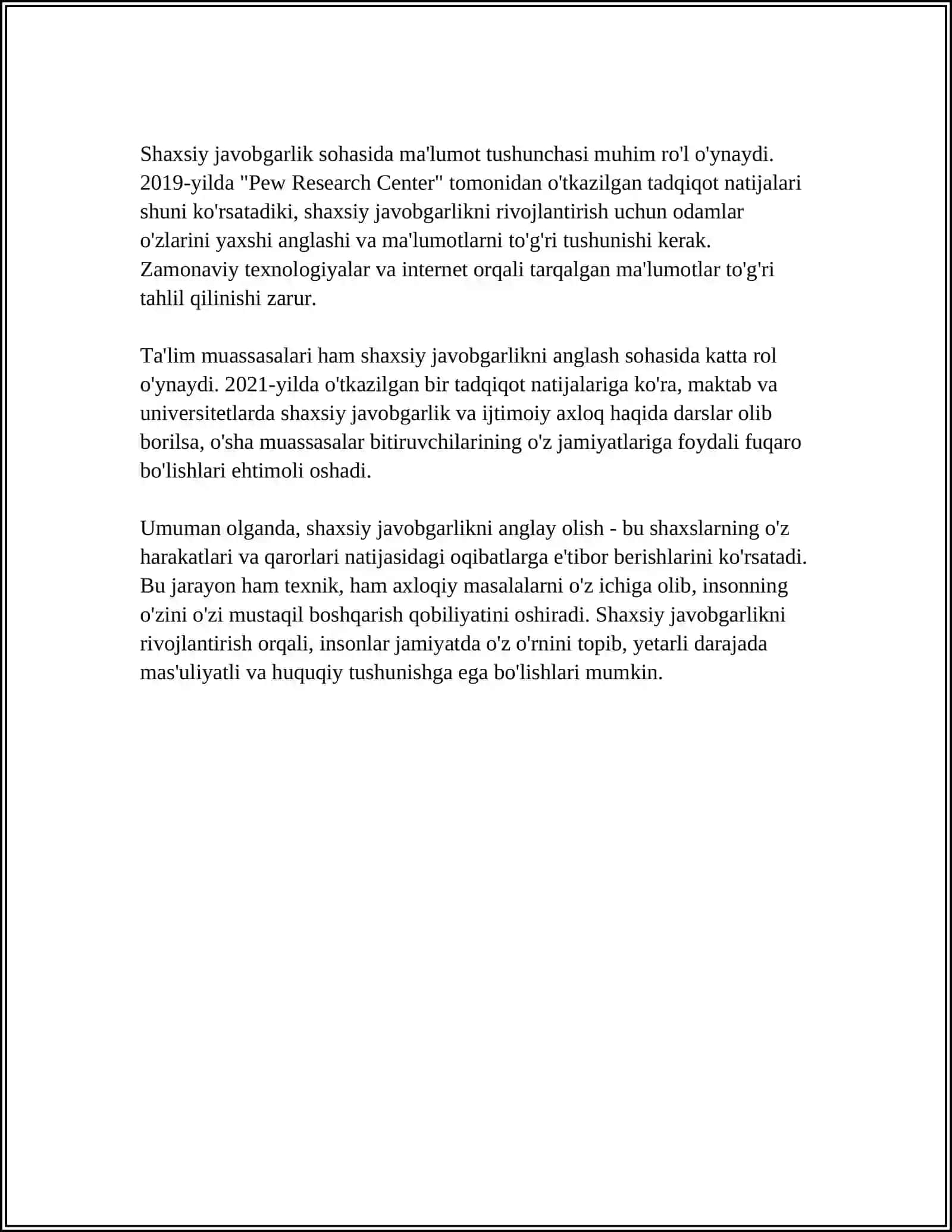 MUVAFFAQIYAT UCHUN SHAXSIY JAVOBGARLIKNI SHAKLLANTIRISH 4