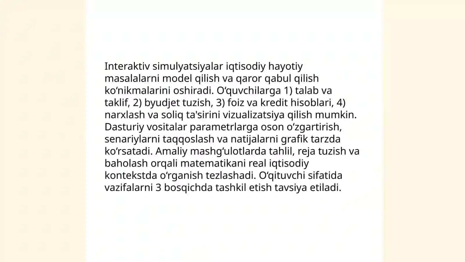 Matematikani o’qitishda raqamli texnalogiya Hayotiy masalalar orqali matematikani o’rganish 4