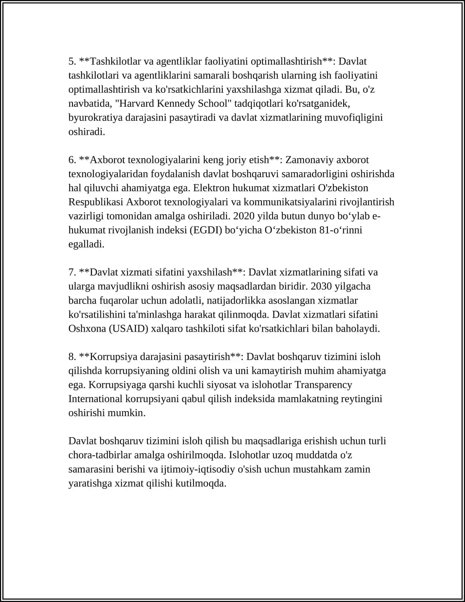 MUSTAQILLIK YILLARIDA DAVLAT BOSHQARUV TIZIMIDA AMALGA OSHIRILGAN ISLOHOTLARNING XUSUSIYATLARI MAVZUSIDA DOKLAD TAYYORLASH 4