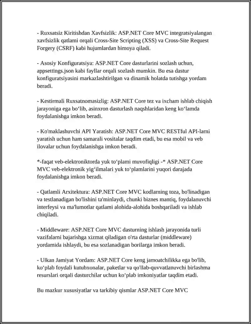 ASP.NET CORE MCV DA LOYIHA YARATISH JARAYONLARIDAGI SOZLAMALAR 4
