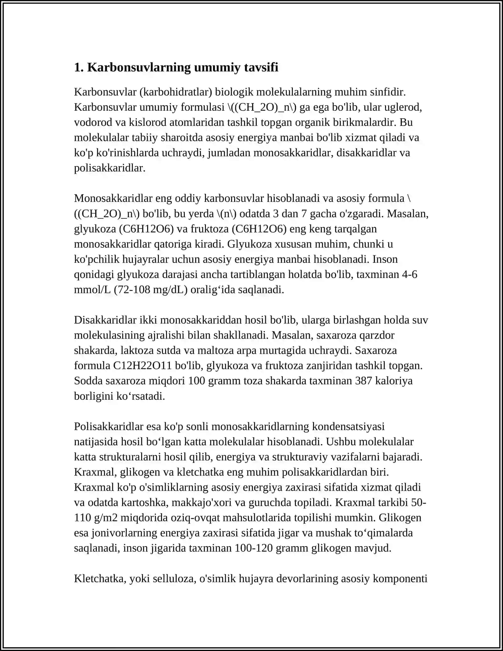 KARBONSUVLAR. MONOSAXARIDLAR TUZILISHI VA HOSSALARI 4