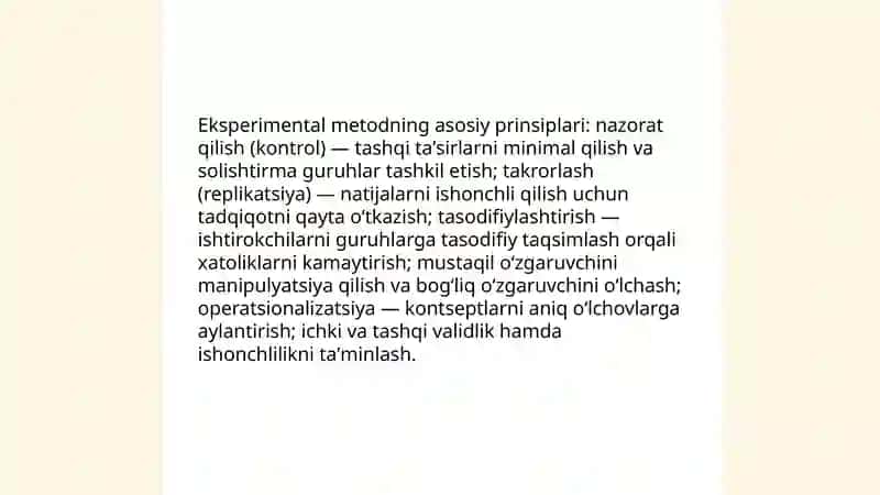 Eksperimental tadqiqotlarning mazmun mohiyati 4