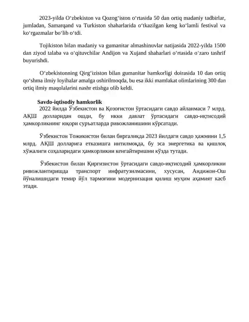 Markaziy Osiyo davlatlari bilan hamkorligi 4