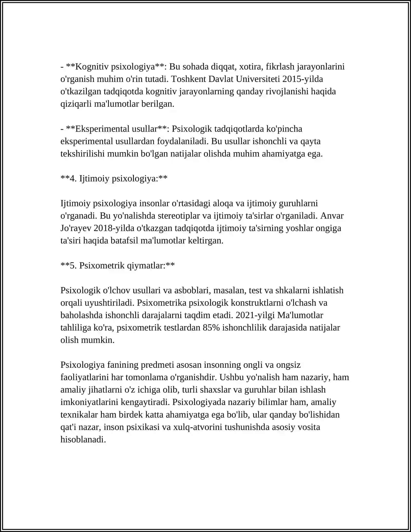 PSIXOLOGIYA FANINING PREDMENTI VA RIVOJLANISH TARIXI PSIXALOGIYANING TADQIQOT METODLARI VA TARMOQLARI 4