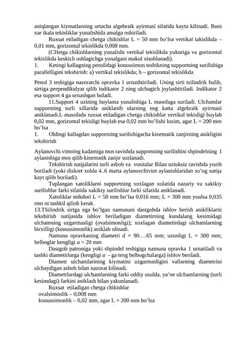 Dastgohning geometrik aniqligini tekshirish va undagi harakatlarning grafigini qurish 4