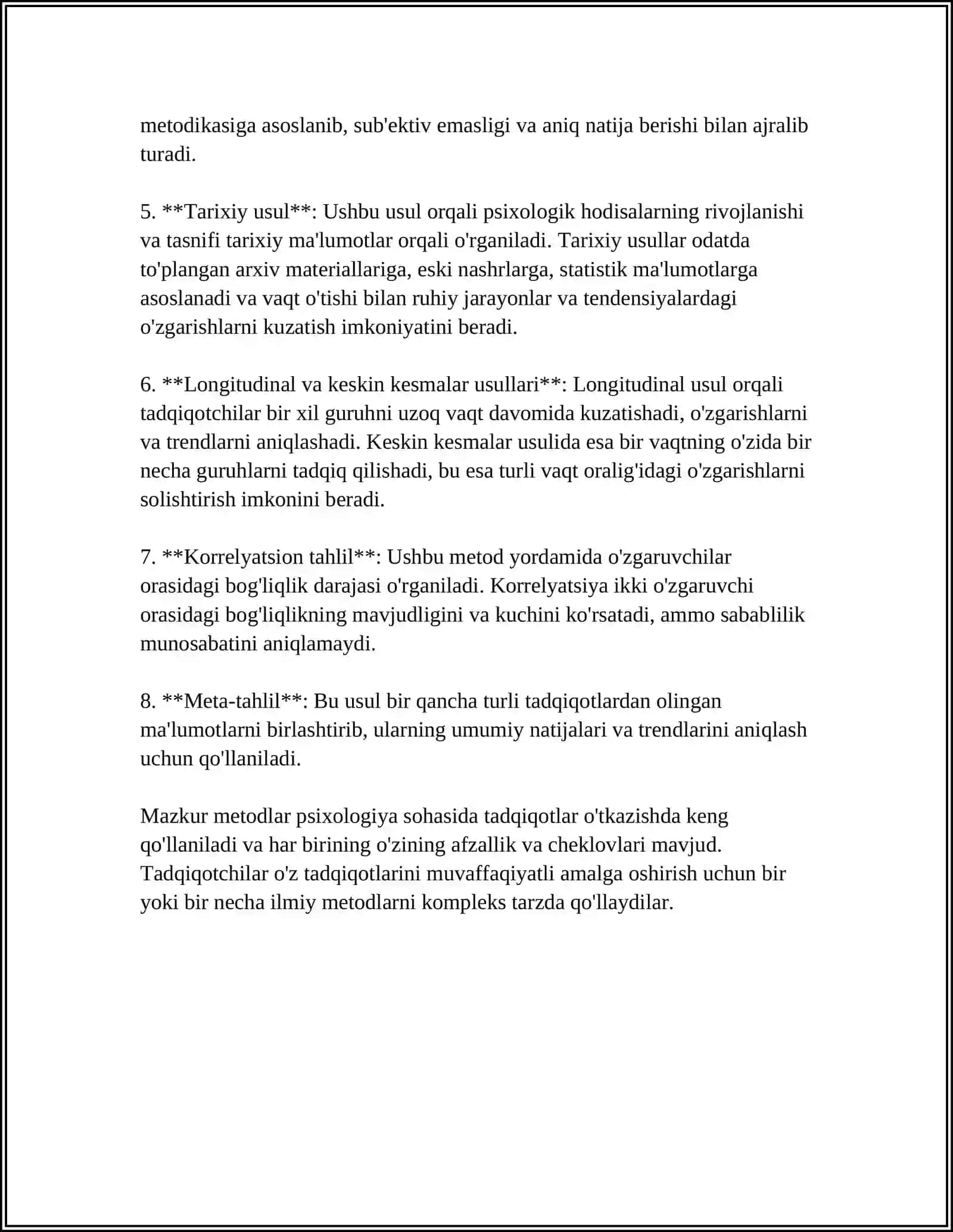 HOZIRGI ZAMON PSIXOLOGIYASINING TADQIQOT METODLARI.PSIXIKANING FILOGENETIK TARAQQIYOTI 4