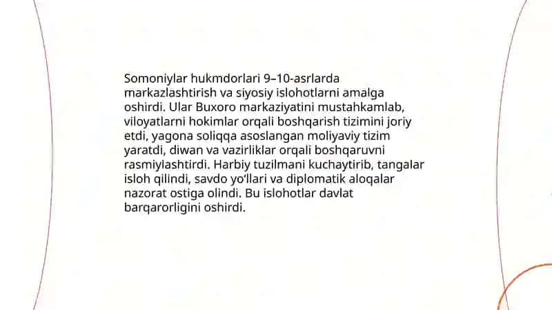 Oʻzbekiston davlatchiligining tarixiy bosqichlari (Oʻzbekiston hududidagi Somoniylar davlati tarixi misolida) 4