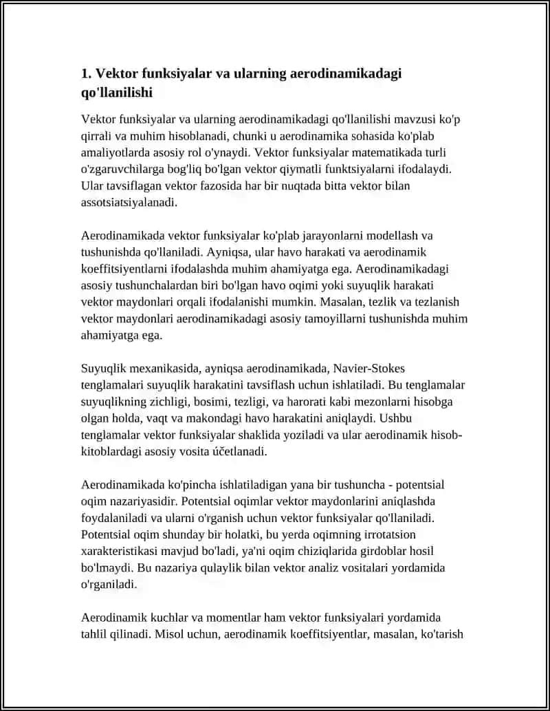 VEKTOR FUNKSIYALARINING AERODINAMIKA VA ASTRONAVTIKADAGI TATBIQLARI 4