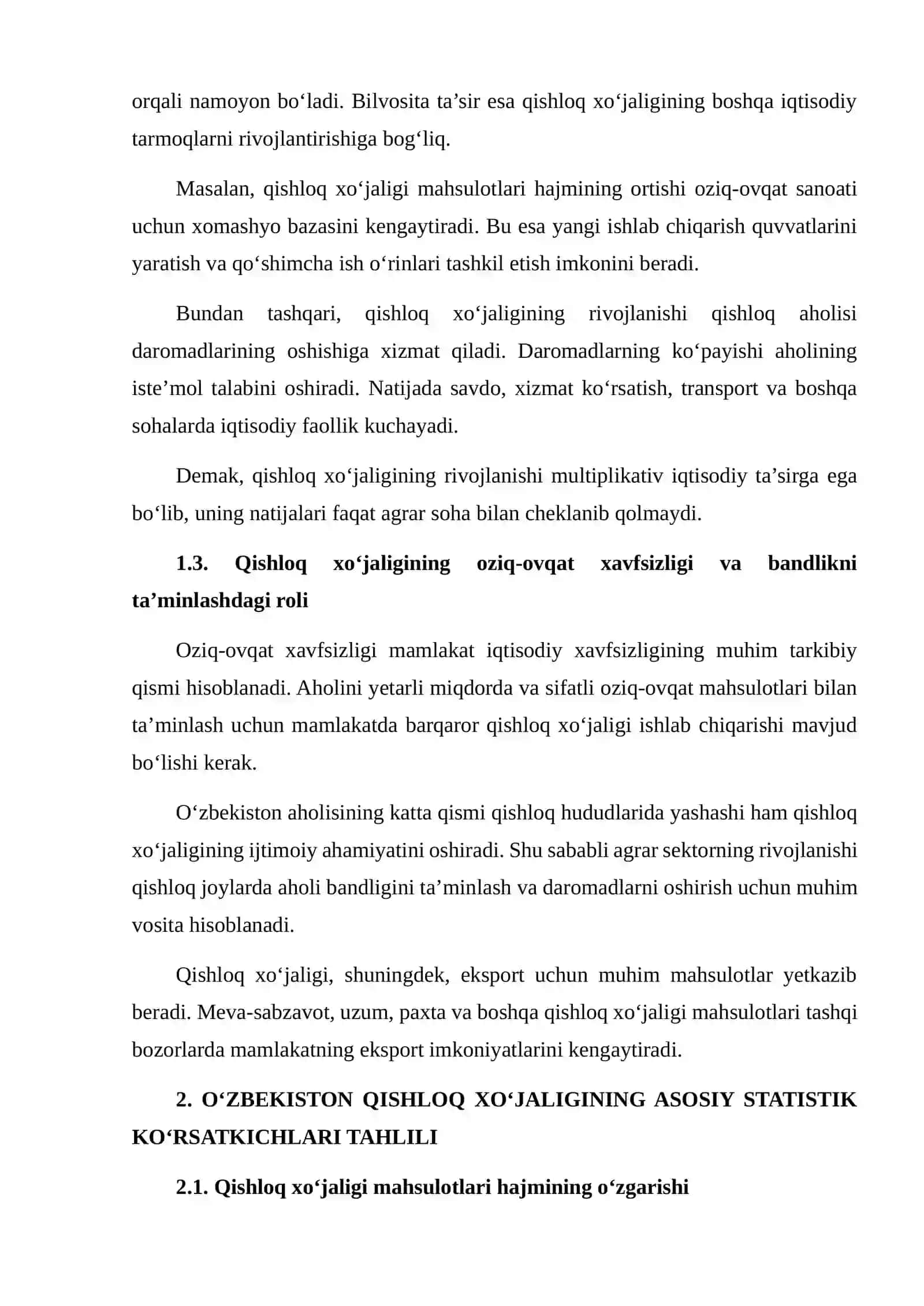 QISHLOQ XO‘JALIGINING IQTISODIY RIVOJLANISHDAGI AHAMIYATINI STATISTIK MA’LUMOTLAR ASOSIDA BAHOLASH 4