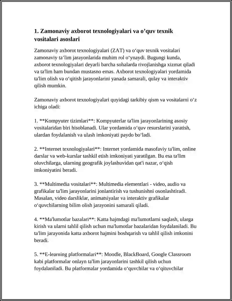 ZAMONAVIY AXBOROT TEXNOLOGIYALARI O’QUV TEXNIK VOSITALARI BILAN ISHLASH 4
