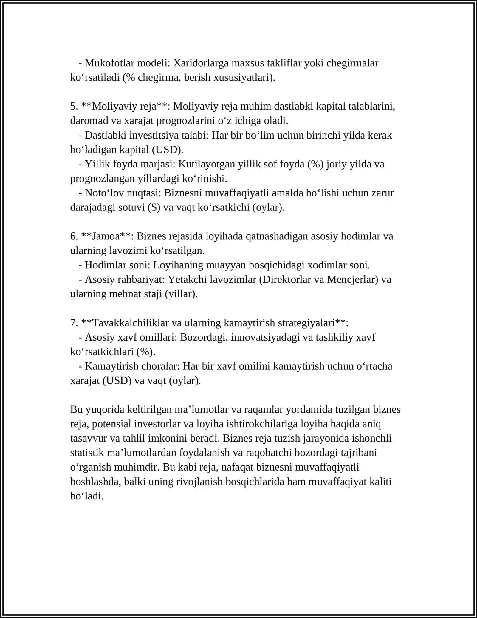 TADBIRKORLIK VA KICHIK BIZNES BOSHQARUVI REFERAT 4